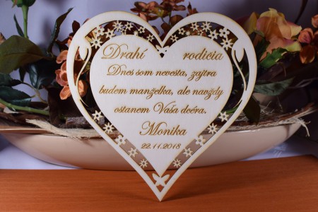 Poďakovanie Rodičom srdce vyrezavané 20x20cm 3mm  11,5€